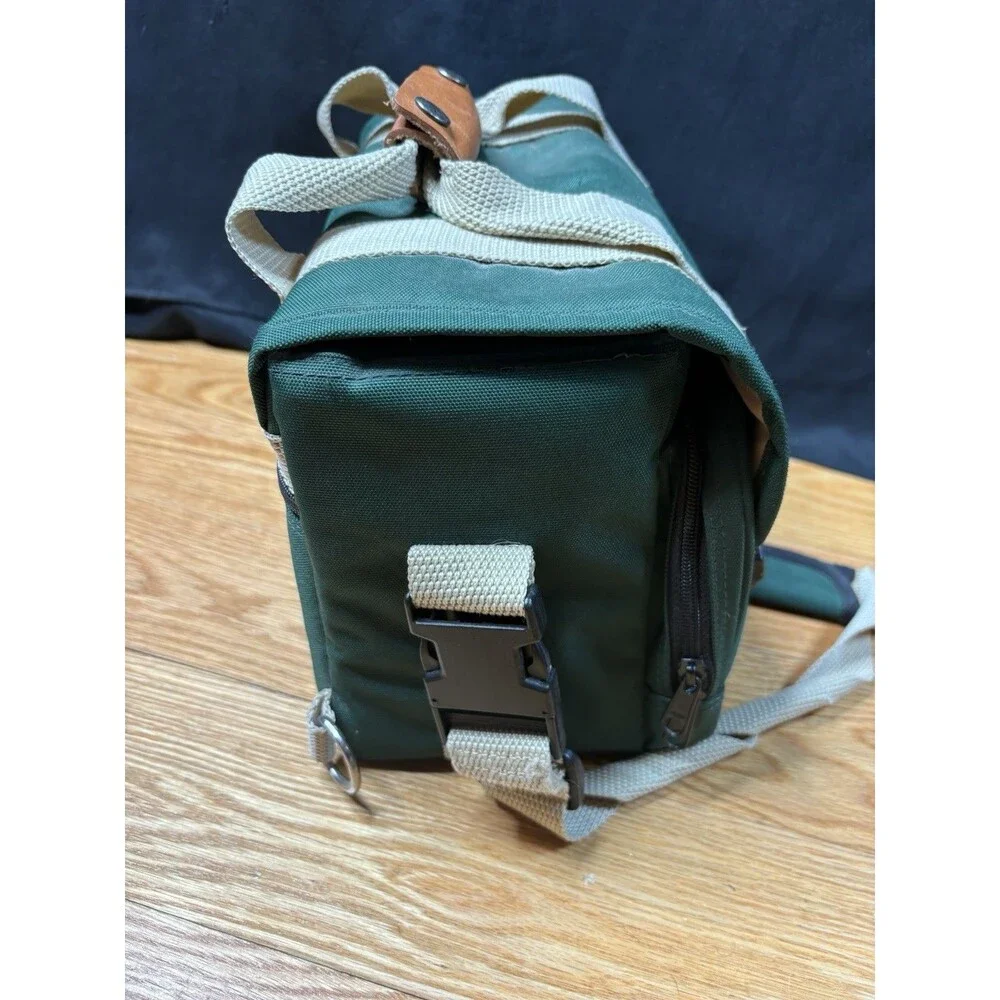 Vintage Canon Camera Bag Green Canvas Leather Trim Strap 12 x 8 x 8 Padded Case